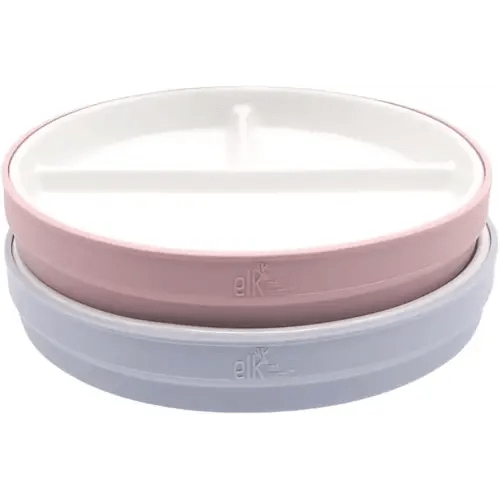 Elk and Friends Kids 7.8” Porcelain Divided Plates with Silicone Sleeves | Suitable for Babies/Kids/Toddlers | Microwave & Dishwasher Safe | Non Slip | Snack Dishes