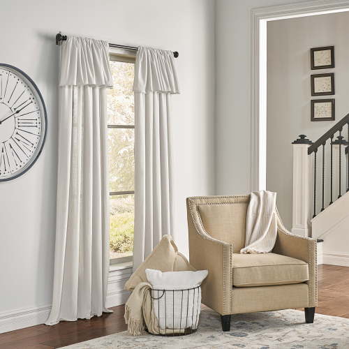 Mercantile Drop Cloth Light Filtering Ring Top Tab Farmhouse Curtain Panel with Valance Off White 108 Inches