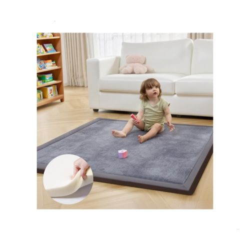 ACOMOPACK 1.3" Thick Baby Play Mat for Floor,50x50 Elasti-Foam Playpen Mat for Kids,Infants,Toddlers, Ultra Soft Crawling Mat with Non-Slip Bottom,Tummy Time,Nursery Rug,Yoga,Tatami(Dark Grey)