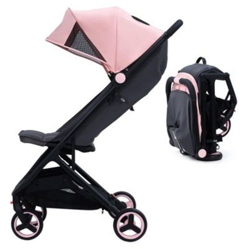 Lightweight Stroller, Compact One-Hand Fold Travel Stroller, Airplane Friendly, Reclining Seat & Canopy, Portable for Travel, Pink