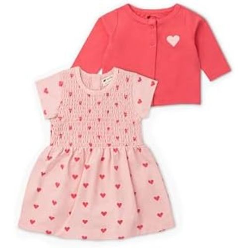 MONICA + ANDY Smocked Take Me Home Set, 100% Organic Baby Clothes for Girls, Dress & Sweater Set, Sizes for Newborn & Infant