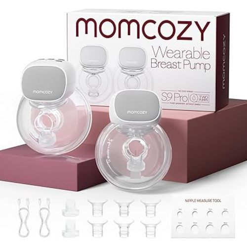 Momcozy S9 Pro Upgraded Wearable Breast Pump, Hands-Free Design with Extended Battery Life & LED Display, Double Electric Portable Pump with 2 Modes & 9 Levels, 24mm, 2-Pack, Gray Color