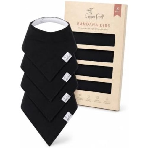 Copper Pearl Baby Bibs in BLACK – Bandana Drool Bibs for Teething, Absorbent Bibs for Eating, Newborn to Toddler, 4 Pack, Black Basics