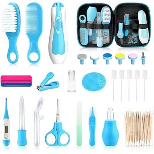 Baby Healthcare and Grooming Kit, Electric Safety Nail Trimmer Baby Nursery Set Newborn Nursery Health Care Set with Hair Brush Comb for Infant Toddlers Boys Girls Kids