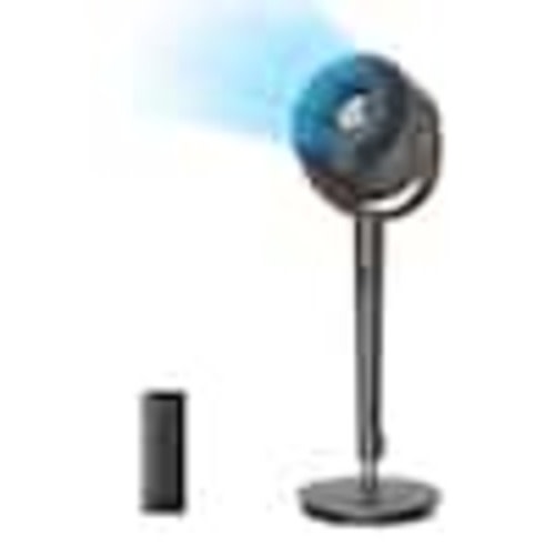DREO PolyFan 7 in. 8 fan speeds Pedestal Fan in Black with Remote, 3D 120° Oscillation and 8-Hour Timer DR-HPF010
