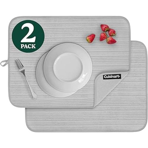 Cuisinart Dish Drying Mats for Kitchen Counter - (2) 18" x 24" Ultra Absorbent Dish Drying Mat XL - Foldable, Machine Washable, Fast Drying Dish Mat