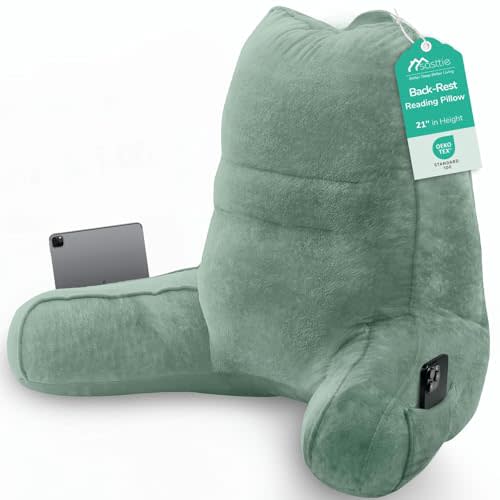 Sasttie Reading Pillow for Bed, Back Pillow for Sitting Up, Sage | 21" Backrest Support Cushion for Couch, Sofa, and Floor, Dorm Essentials, OEKO-TEX, Adjustable Down Alternative Fill