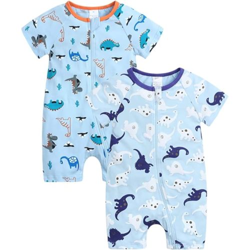 MYGBCPJS Baby Boys Girls Cotton Jumpsuit Short Sleeve Pajamas Infant Graphic Zipper Romper Summer Outfits