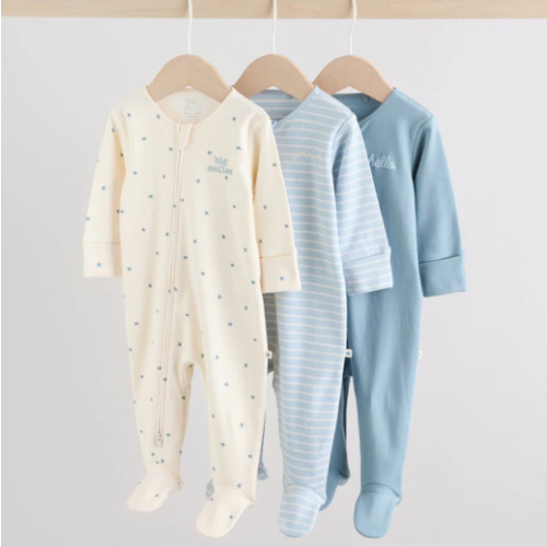 Newborn Sleepsuits Blue 3 Pack