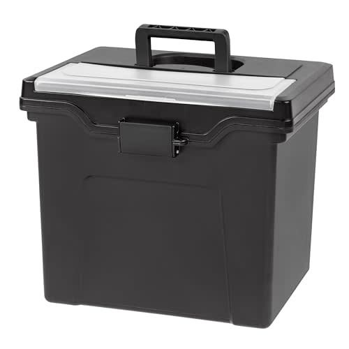IRIS USA File Box Organizer with Lid, Letter File, Portable Handle, Black | Carry letter size files, documents and paperwork with a portable handle and secure lid for organized storage on the go