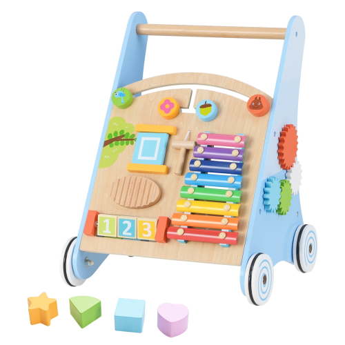 OLAKIDS Wooden Baby Walker, Montessori Walker with Multiple Activity Toys, Storage, Push Walker Toys for Infant Learning to Walk, Sit to Stand Walker for Boys Girls Aged 1+ Years
