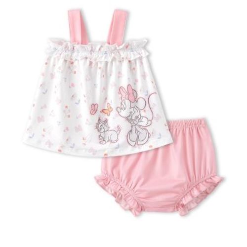 2 pcs Disney Princess Baby Girl Clothes: Floral Sleeveless Ruffle Tunic Top & Bloomer Diaper Cover Set Newborn Summer Outfits