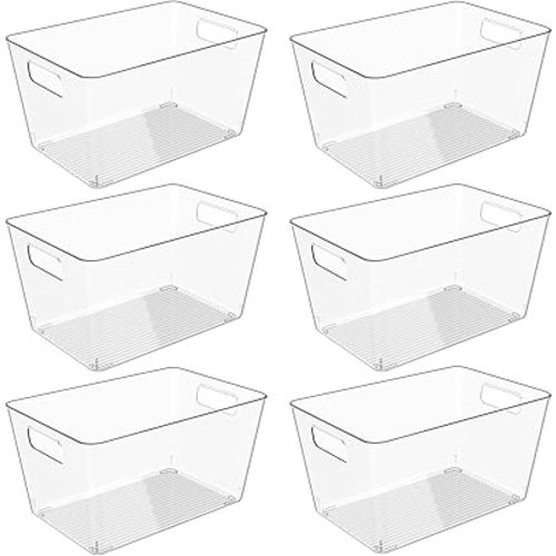 6 Pack Clear Plastic Storage Bins, 11" Large Pantry Organizer Bins with Handles, Plastic Containers for Refrigerator,BPA-Free Perfect for Kitchen,Fridge,Cabinet,Pantry,Bathroom,Closet Organization