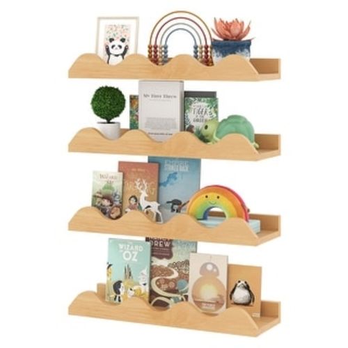 Costway Kids Bookshelf Set of 4 with Fir Wood Structure & Wavy - See Details