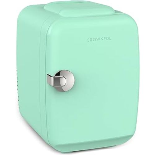 CROWNFUL Mini Fridge, 4 Liter/6 Can Portable Cooler and Warmer Personal Refrigerator for Skin Care, Cosmetics, Beverage, Food,Great for Bedroom, Office, Car, Dorm, ETL Listed (Green)