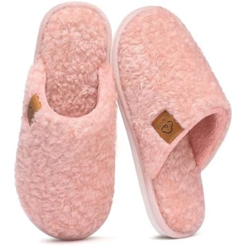 Evshine Women's Fuzzy Slip-on Slippers Comfy Lightweight Indoor House Scuff Slippers Closed Toe Soft Memory Foam Shoes