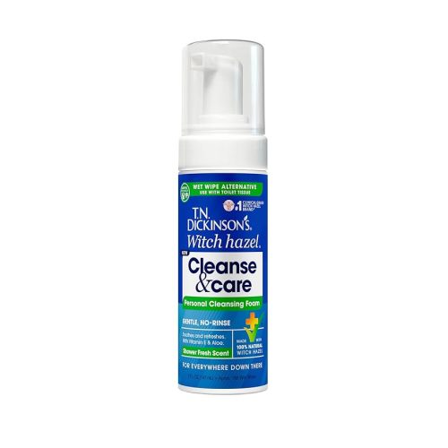 T.N. Dickinson's Witch Hazel Cleanse and Care Personal Cleansing Foam, Shower Fresh Scent (5 Fl Oz) | Toilet Paper Foam Spray | Wet Wipe Alternative | Gentle, Septic-Safe Formula