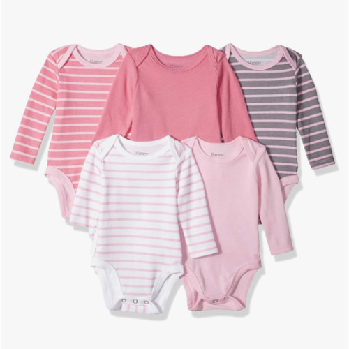 Hanes Baby Long Sleeve Bodysuit, Ultimate Flexy Bodysuits Boys & Girls, 5-Pack