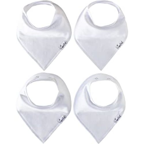 Copper Pearl Baby Bandana Bibs - 4 Pack Soft Cotton Baby Bibs for Drooling and Teething, Absorbent Drool Bibs for Baby Girl and Boy, Adjustable to Fit Newborns to Toddlers (White Basics)