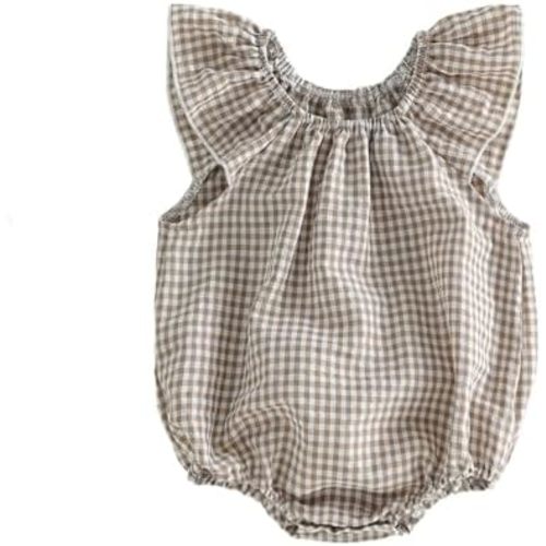 Karuedoo Newborn Infant Baby Girl Clothes Gingham Ruffle Sleeve Bubble Romper Plaid Bodysuit One Piece Summer Outfit