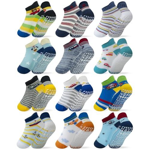 RATIVE Anti Slip Ankle Socks with Grips for Baby Toddler Kids Boys Girls