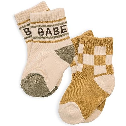 Lottie Dottie Baby & Toddler Half-Crew Cotton Socks 2-Pack | Checkered & Retro Stripe Unisex Novelty Socks