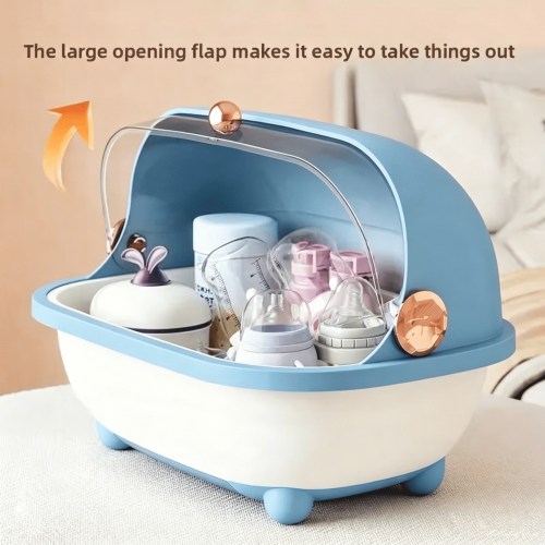Soluxeo Baby Bottle Drying Rack Storage, Baby Bottle Organizer with Cover ＆ Removable Drain Tray, Dustproof Portable Kitchen Cabinet Organizer, Countertop Dryer
