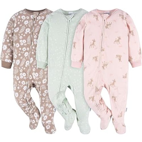 Gerber Baby Girls' Flame Resistant Fleece Footed Pajamas 3-Pack
