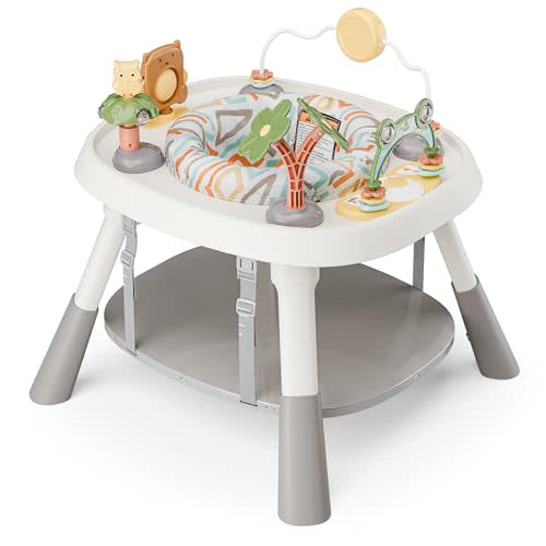 Baby Activity Center, Baby Jumpers and Bouncers with 5 Toys, Lights & Music, Adjustable Heights, 3-Stage Activity Center & Play Table, 360° Rotary Interactive Play Center for Baby Ages 6m+ (White)
