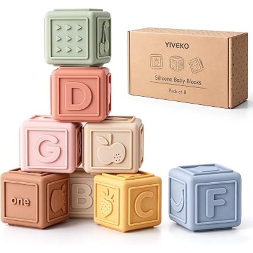 Baby Blocks Stacking for Babies Silicone Soft Building Blocks Teethers Montessori Toys for Babies Education Toys for Toddler Baby 8 PCS-Gentle
