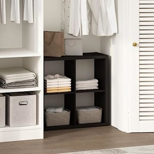 Furinno Cubic Closet Organizers and Storage, 4-Cube Closet Organizer, Open Shelf Closet Storage, Extra Thick Frame for Wardrobe, Bedroom, Living Room, Dark Oak
