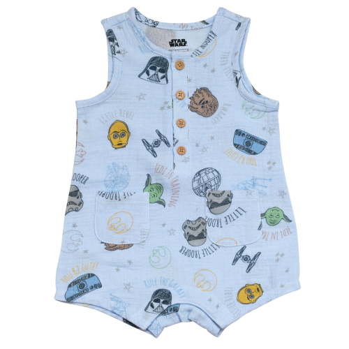 STAR WARS Yoda Darth Vader Chewbacca Henley Sleeveless Romper Newborn to Infant