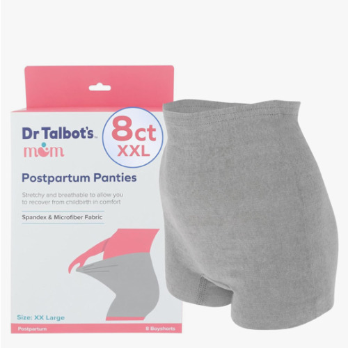 Dr. Talbot's Mom Postpartum Underwear - 8 Count - Size XX-Large Disposable Panties for Postpartum Care - Gray
