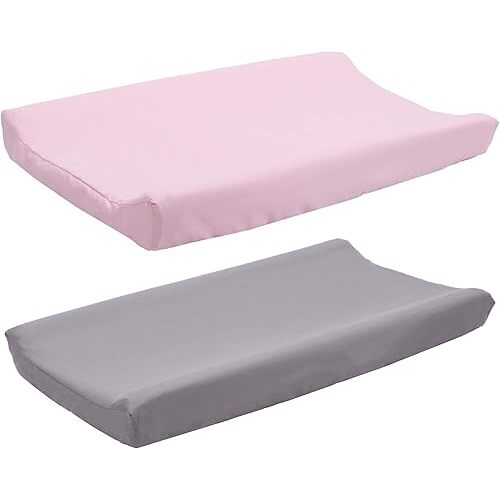 Belsden 2 Pack Microfiber Soft Changing Pad Cover Set, with 2 Considerate Safety Belt Holes, Durable Diaper Change Table Sheet Set for Baby Boys Girls, 16''x32''x8'', Pink & Grey Colors