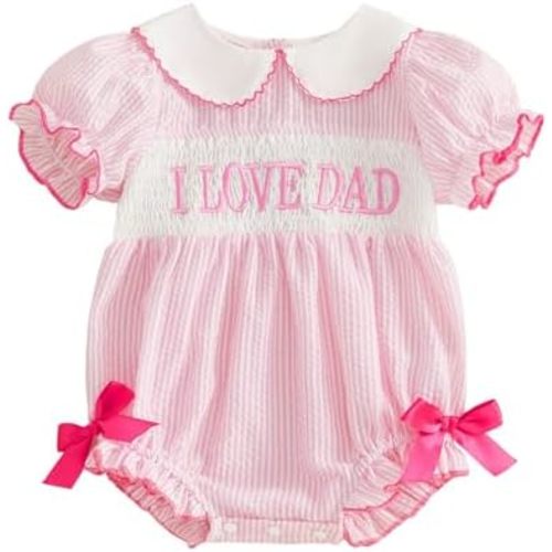Newborn Baby Girl 4th Of July Outfit Flag Embroidery Somcked Bubble Romper Short Sleeve Onesie Fourth Of July Outfit