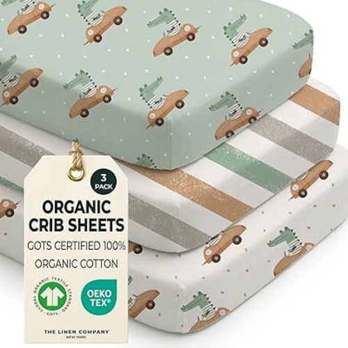 100% Organic Cotton Baby Crib Sheets (3-Pack) – (Croc Race)