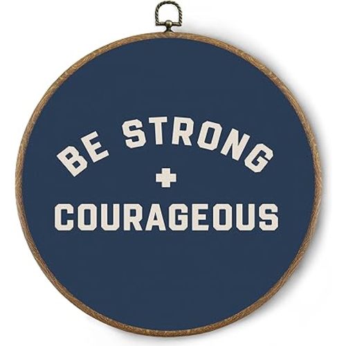 BitKAM Boy Nursery Round Wall Art Decor, Be Strong Courageous Canvas Prints Framed, Retro Navy Blue Boyhood Wall Hanging Decorations for Kids Boys Nursery Bedroom Playroom, 10x10 Inch Wall Home Décor Products
