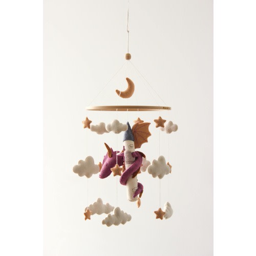 Dragon baby mobile girl, dragon nursery decor, castle and dragon mobile