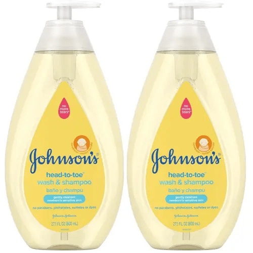 Johnson's Head-to-Toe Gentle Tear-Free Baby & Newborn Wash & Shampoo, Sulfate-, Paraben- Phthalate- & Dye-Free, Hypoallergenic Wash for Sensitive Skin & Hair, 27.1 fl. Oz (Pack of 2)