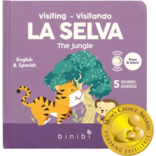 Libros de español para bebés y niños pequeños 1-3 La Selva Libro de sonido bilingüe con sonidos de animales de la selva | Libro infantil bilingüe | Apoyo al aprendizaje de español para niños | Libro en español para bebés