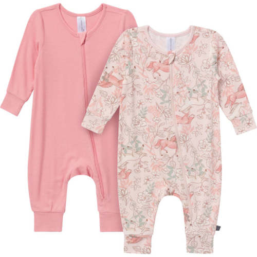 2-Pack Baby Girls Horses Zip Front Viscose Rompers