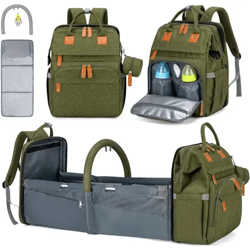 KABAQOO Diaper Bag Backpack with Detachable Changing Station, Large Capacity Baby Diaper Bags for Boys & Girls, Baby Registry Search Stuff & Shower Gifts, Newborn Essentials Must Haves, Army Green