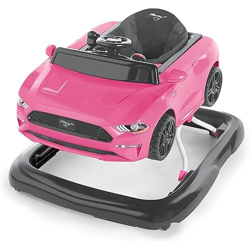 Bright Starts Ford Mustang 4-in-1 Pink Baby Activity Center & Push Walker with Removable Interactive Steering Wheel -Toy, 6 Months and up