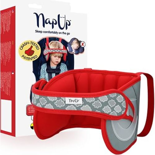 NapUp Car Seat Head Support for Toddler - Anti-Bobbing Head Holder - Red