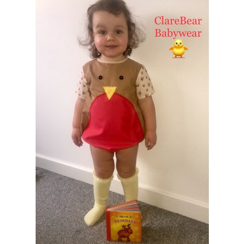 Robin Romper with a tail feather. Baby 0-3 3-6 6-9 9-12 12-18 18-24 2-3 available to order. Christmas Xmas Little Red Breast outfit, babies