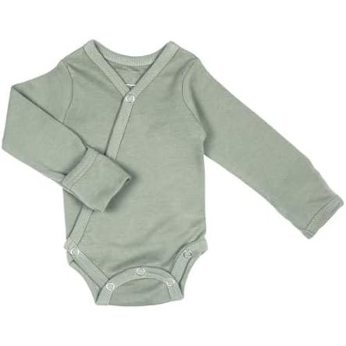 L'ovedbaby Unisex Baby Organic Cotton Long Sleeve Kimono Bodysuit, GOTS Certified, Side-Snap Wrap Onesie with Mitten Cuffs