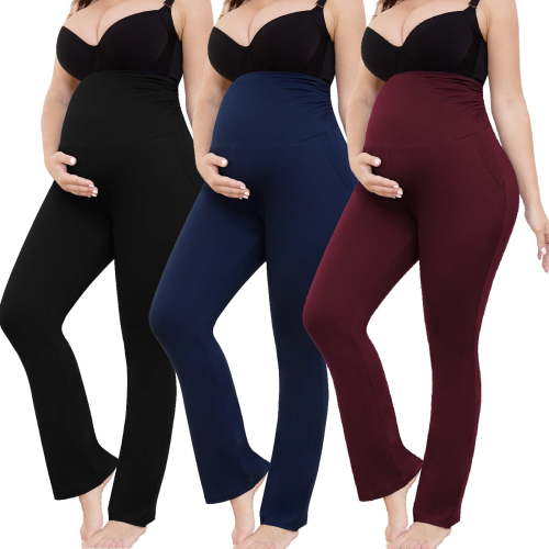 Bearsland Women's Plus Size Maternity Leggings over Belly Pregnancy Yoga Pants Active Wear Workout Pants with Pocket 3-Pack