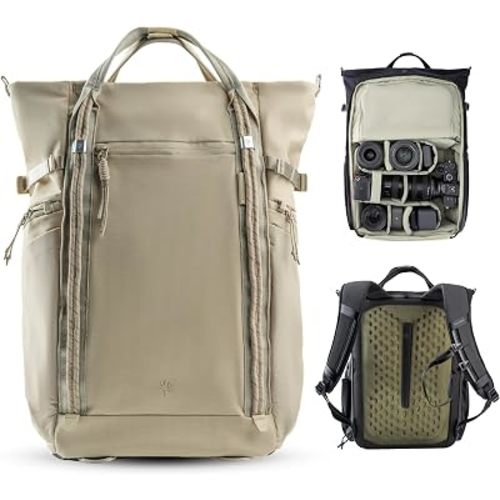 PGYTECH OneGo Roamer Tote Camera Backpack, 25L Water-Resistant Dual Carry Tote Bag for DSLR/Mirrorless Cameras, DJI Mavic Drone, 16" MacBook Air, Tripod Holder, Side/Top Access - Sand Khaki