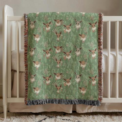 Hidden In Leevees Woven Blanket | Poke mon Eevee Cozy Gaming Home Decor | Gamer Girl Gift | TCG Anime Gifts | Plant Lover Geek Gifts