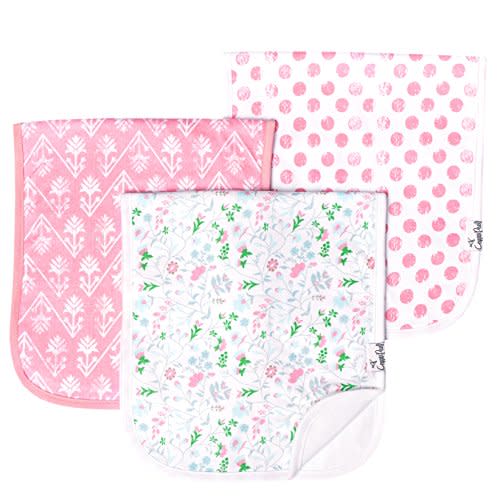 Copper Pearl Premium Baby Burp Cloths - 3-Pack Large Cotton Burp Cloths, Extra Soft Spit Up Rags with 3 Absorbent Layers, Perfect for Baby Girl Gifts (21" x 10" Size, Claire Set)